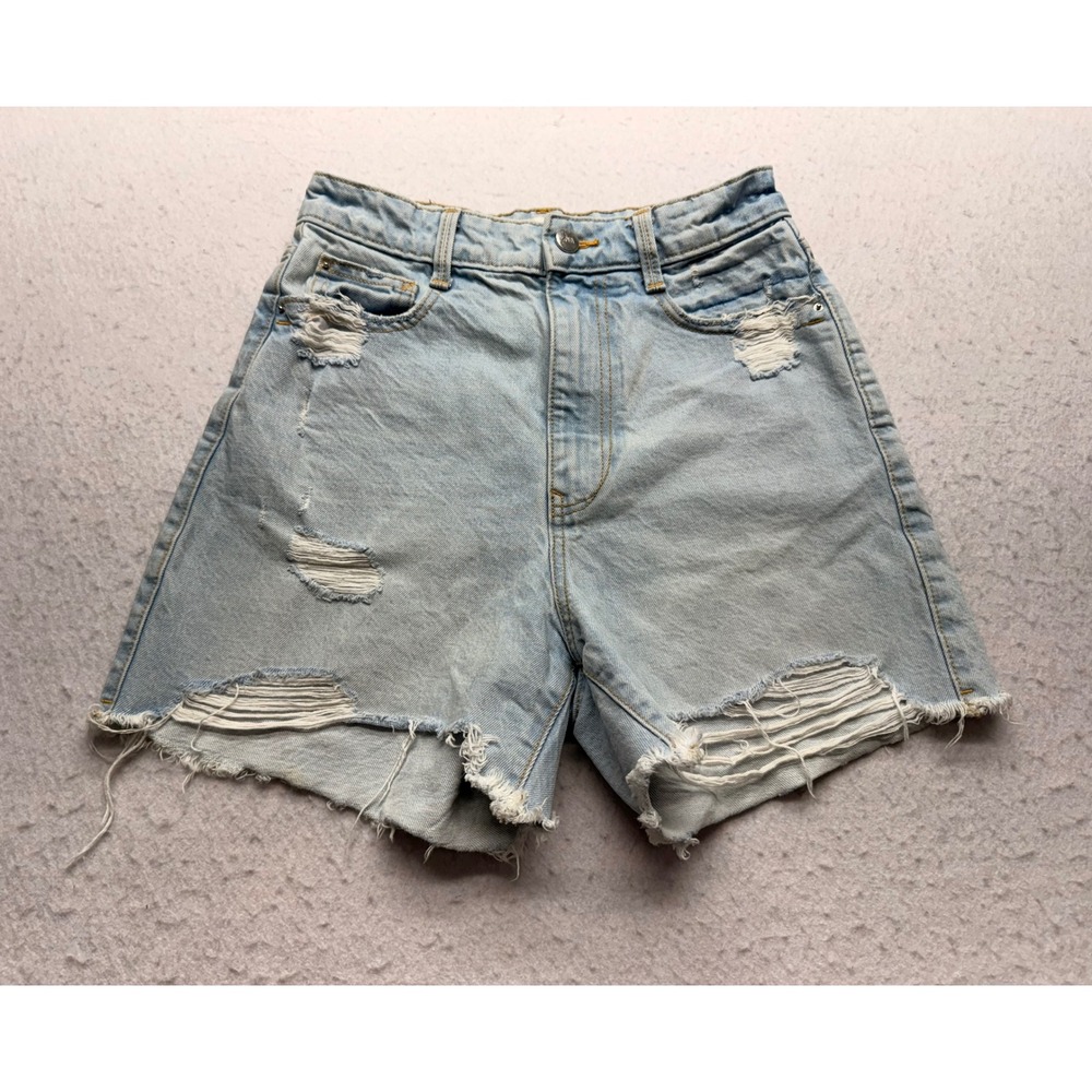 Zara Women Light Wash Distressed Denim High Rise Shorts Size 4 26 Frayed Hem